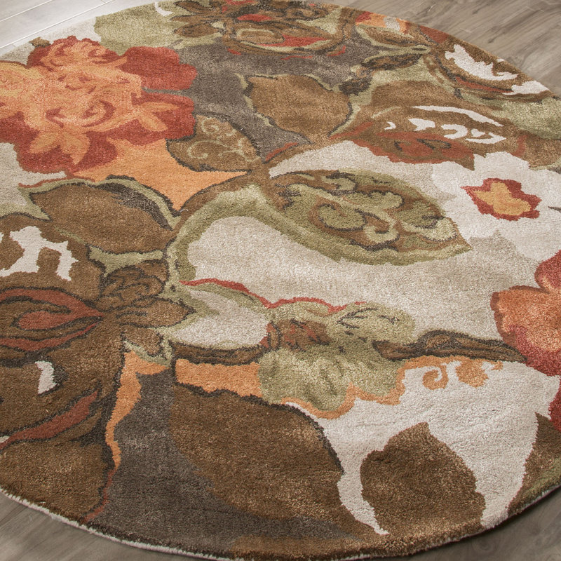 Red Barrel Studio® Voshell Floral Handmade Tufted Green/Brown/Orange